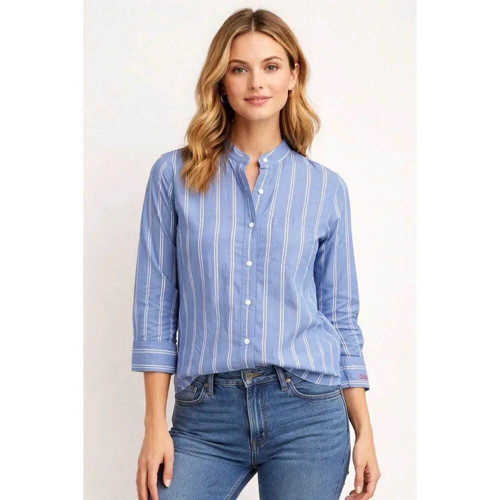 Gap Blue White Stripe Button Up Shirt Women XS Cotton Casual Preppy